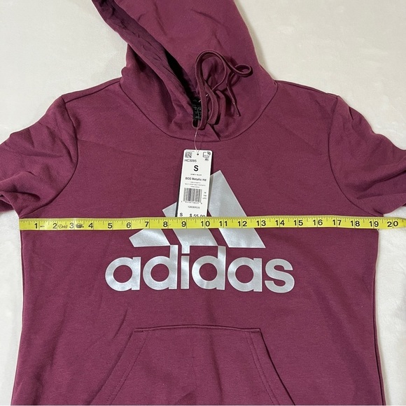 ADIDAS Womens Metallic Logo Hoodie Victory Crimson Color Size Small NWT - Picture 10 of 11